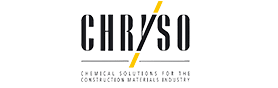 CHRYSO : Logo et Solutions Chimiques pour la Construction Logo CHRYSO avec slogan : solutions chimiques pour l'industrie de la construction, texte noir et trait jaune diagonal.